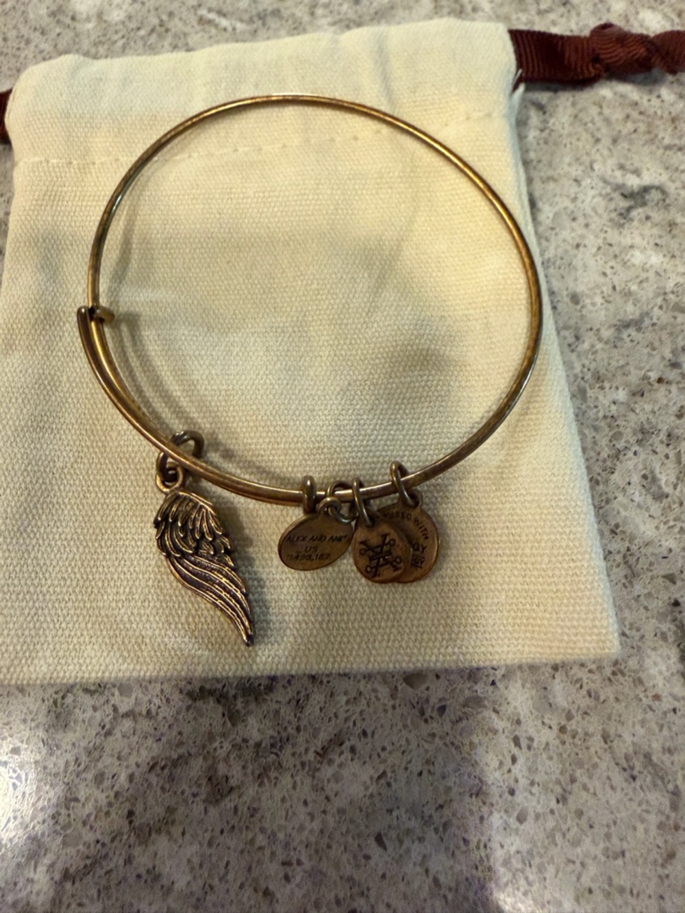 Alex and Ani Gold Angel Wing Charm Bracelet with Logo Discs
